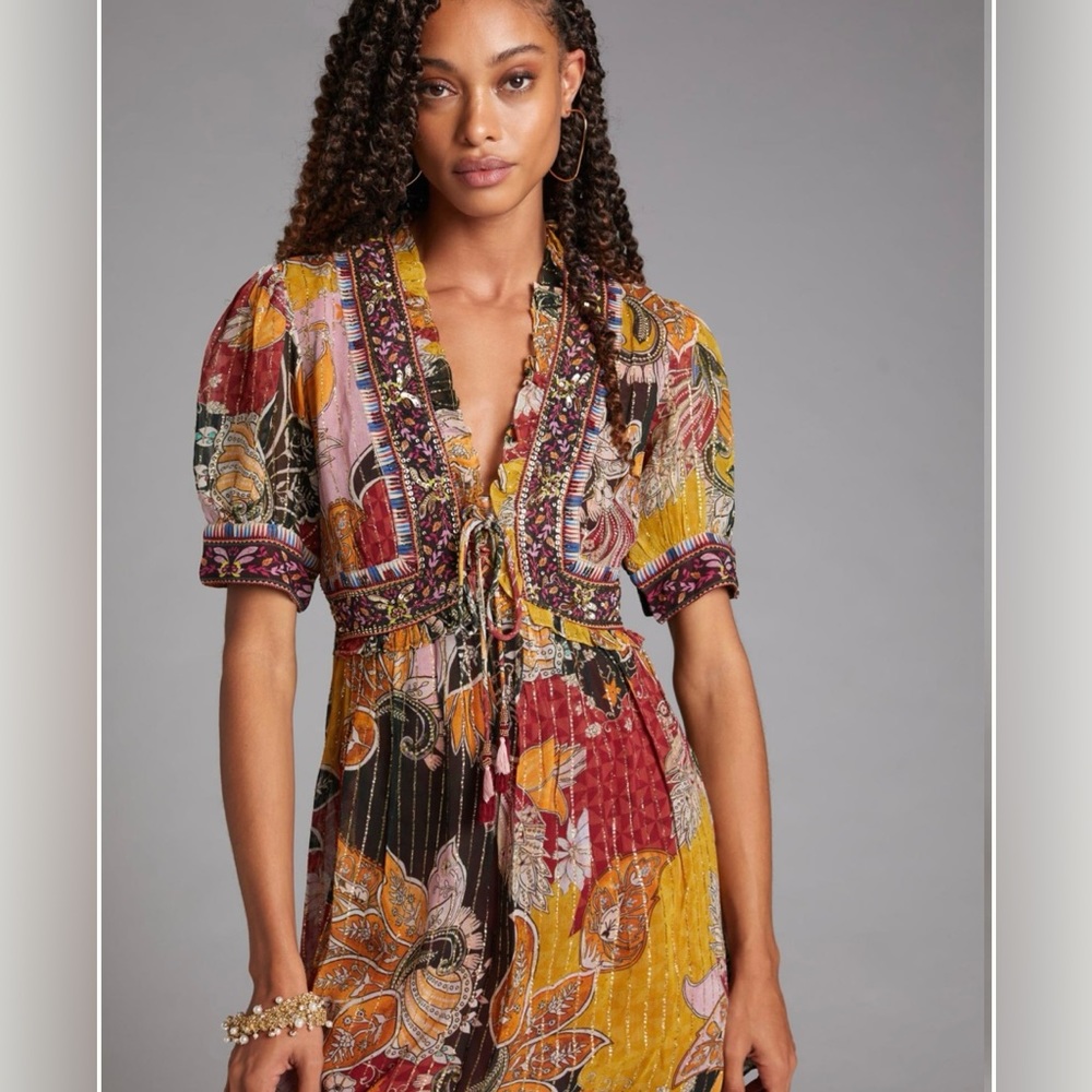 Anthropologie Verb by Pallavi Beaded Shimmer Mini Dress
